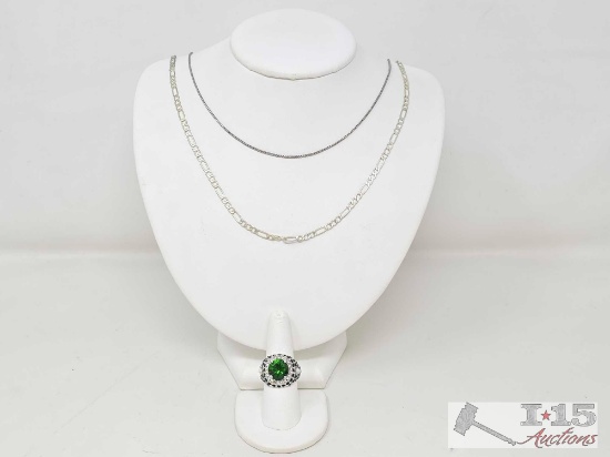 .925 Necklaces & Ring With Rhinestones, 22g