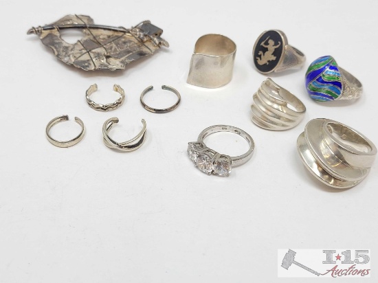 .925 Silver Rings and Pin, 79g