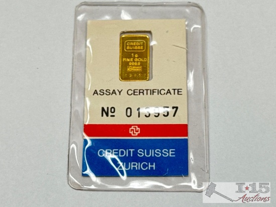 1gram Fine Gold April 1982 Assay Certificate Credit Suisse Zurich