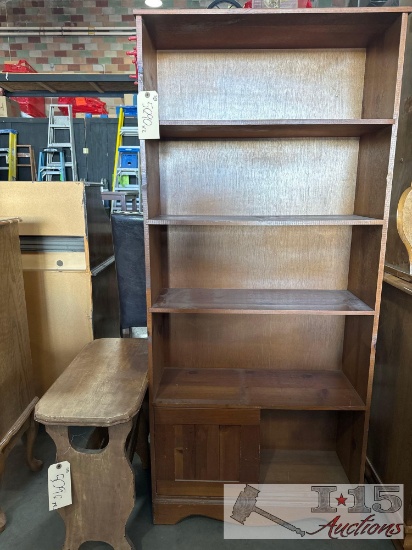 wood table wooden bookshelf