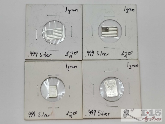 (4) 1gram .999 Silver Bars