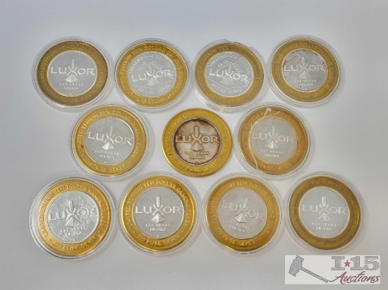 (11) .999 Pure Fine Silver Luxor Limited Edition Ten Dollars Gaming Token Coins