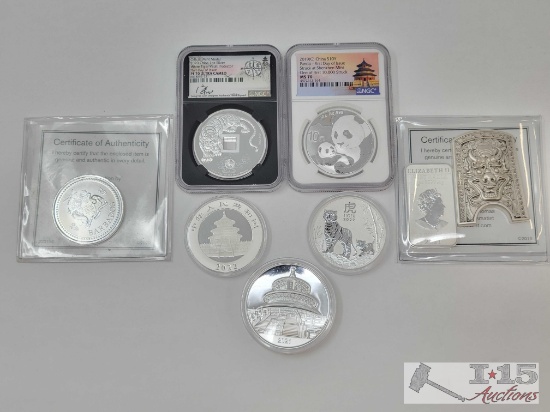 (6) Silver Coins with (2) Silver Bars