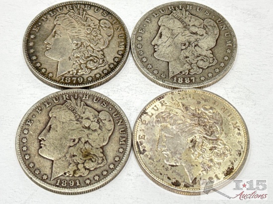 (4) 1879-1921 Morgan Silver Dollars