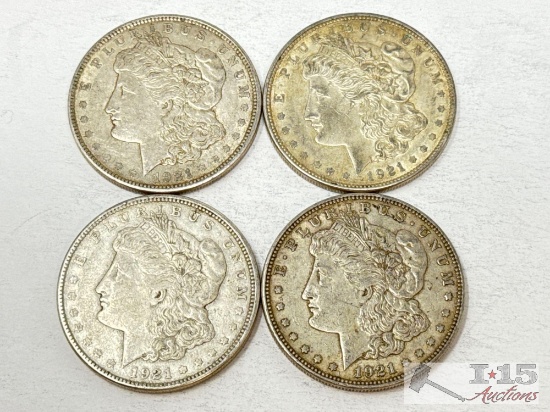 (4) 1921-D Morgan Silver Dollars