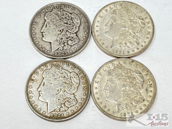 (4) 1921-D Morgan Silver Dollars