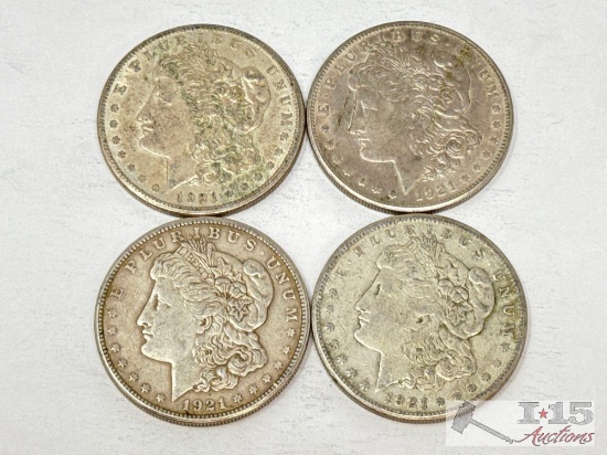 (4) 1921-S Morgan Silver Dollars
