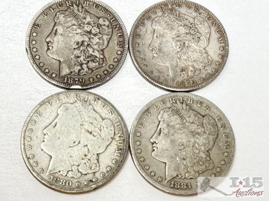 (4) 1879-1881-S Morgan Silver Dollars