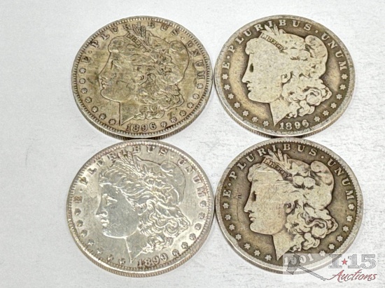 (4) 1896-1901 O Morgan Silver Dollars