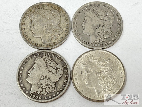 (4) 1890-1900 O Morgan Silver Dollars