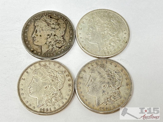 (4) 1889-1921 Morgan Silver Dollars