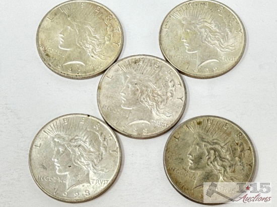 (5) 1922-1925 Silver Peace Dollars