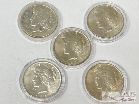 (5) 1921-1924 Silver Peace Dollars
