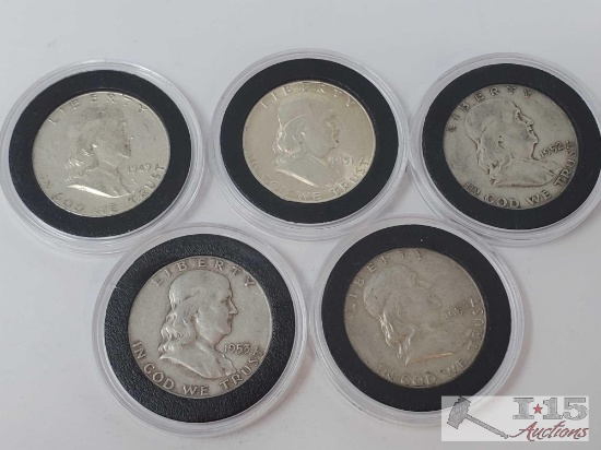 (5) 1949-1954 Franklin Half Dollars