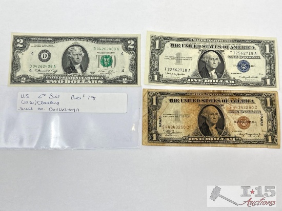 (3) One & Two Dollar Bills
