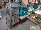 (8) Totes and Step Ladder