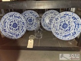 (4) Decorative Plates, Crystal Decanter with Stopper, and Glass Candle Holder