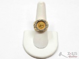 14K Gold Diamond Ring with Gold Coin, 12g