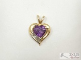 14K Gold Purple Heart Diamond Pendant, 2.19g