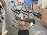 Metal Sculpture and (2) Metal Decorative Display Stands