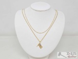 14k Gold American Flag Pendant Necklace with Extra 14k Gold Chain, 6g