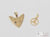 14k Gold Fox Head and Mercedes Pendant, 2.19g