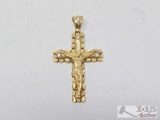 14k Gold Cross Pendant with Rhinestones, 5.11g