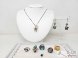 .925 Silver Rings, Earrings and Necklace, 48.64g