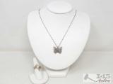 .925 Ring and Butterfly Necklace, 10.5g