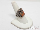 .925 Orange & Black Stone Ring, 12.04g