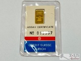 1gram Fine Gold April 1982 Assay Certificate Credit Suisse Zurich