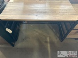 gray desk and small side table with drawers