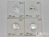 (4) 1gram .999 Silver Bars