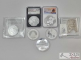 (6) Silver Coins with (2) Silver Bars