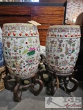 2 Garden Stools with Pedestals