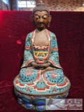 Copper and Enamel Buddha Statue with Base