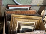 Box of Wall Paintings, Picture Frames, & Bathmat