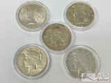 (5) 1922-1934 Silver Peace Dollars