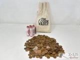 Coin Bag of Lincoln Wheat Pennies & Rolls of Pennies