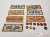 (17) Bank Note And Coins