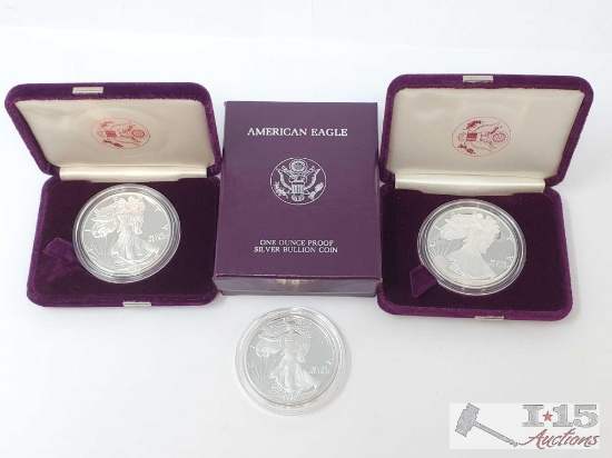 (3) 1990-1992-S .999 Fine Silver American Eagle Dollars