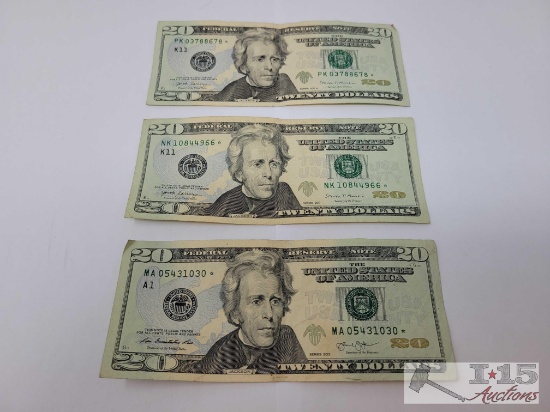 (3) $20 United States Star Notes