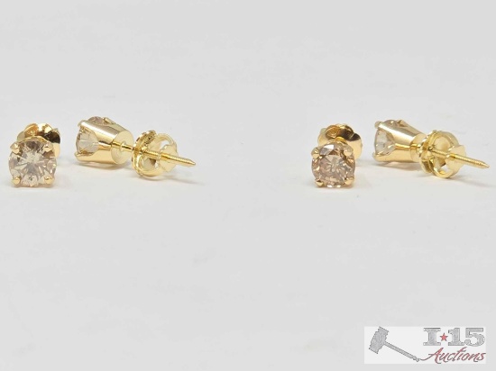 (2) 14K Diamond Earrings, 1.92g
