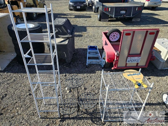 (2) White Racks, Circle Metal Rack, Paddles and Ball