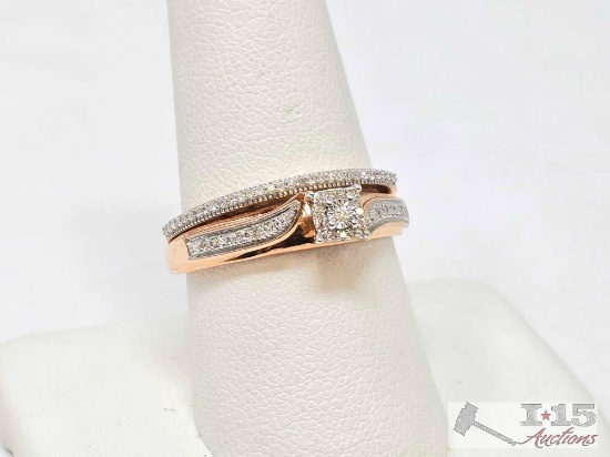 10K Vintage-Style Rose Gold Diamond Accent Bridal Set, 4.17g