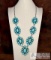 Native American Sterling Silver Turquoise Cluster Necklace, 212g