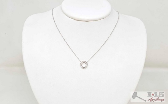 14K White Gold Necklace with Circle Baguette Diamond Pendant, 2.12g