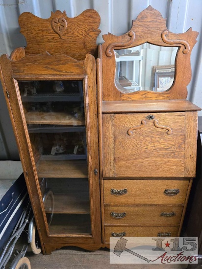 Antique Side by Side Secretary & Curio Cabinet