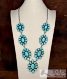 Native American Sterling Silver Turquoise Cluster Necklace, 212g