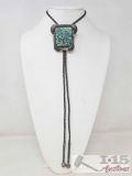 Native American Sterling Silver Turquoise Bolo Tie, 71g